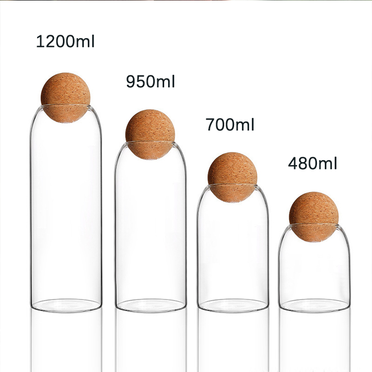 New Design Custom 480ml 700ml 1000ml 1200ml  Serving Tea Coffee Spice Sugar Salt Airtight Seal Wood Cork with Lid