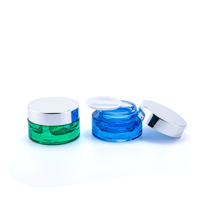 New Design Double Chamber Glass Face Body Cream Jar 19g 84g Custom Green Blue Cosmetic Jar for Skincare Packaging