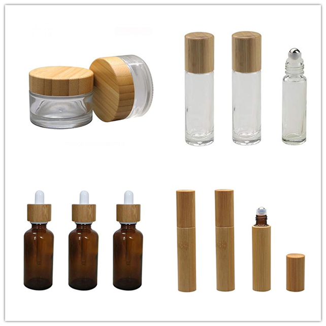 New Design Environmental Bamboo Glass bottle, Glass jar, Lid, Dropper, Pump Sprayer