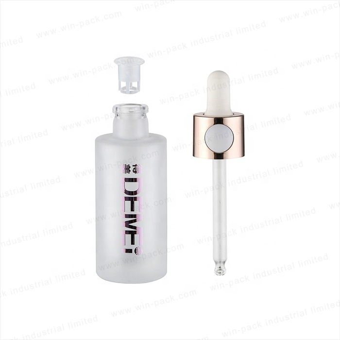New Design Frosted Crimp on Glass Round Serum Bottle with Button Dropper 30ml