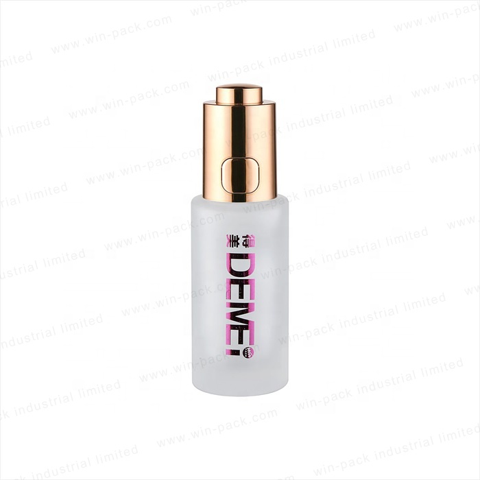 New Design Frosted Crimp on Glass Round Serum Bottle with Button Dropper 30ml