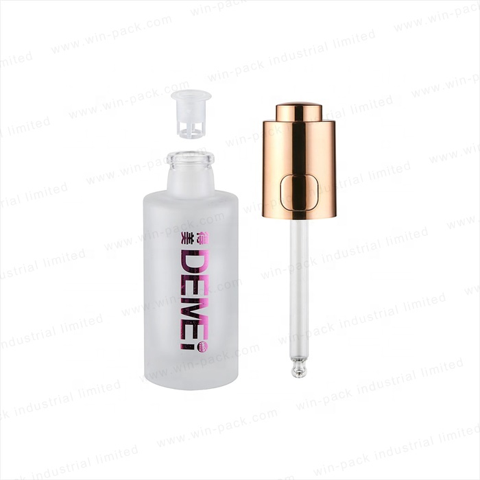 New Design Frosted Crimp on Glass Round Serum Bottle with Button Dropper 30ml