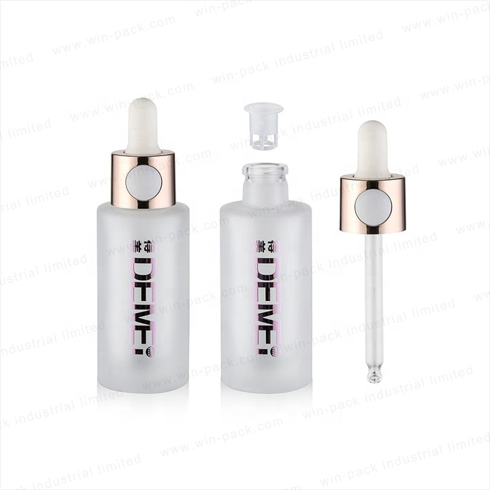 New Design Frosted Crimp on Glass Round Serum Bottle with Button Dropper 30ml