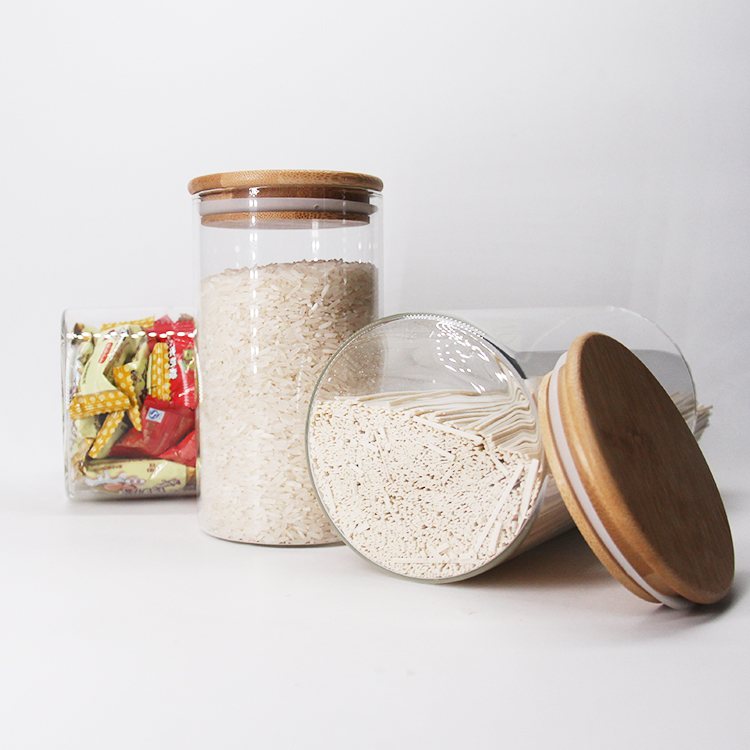 New Design High Borosilicate Circular Customized Sizes Glass Food Storage Container Jar With Bamboo Wood Lids