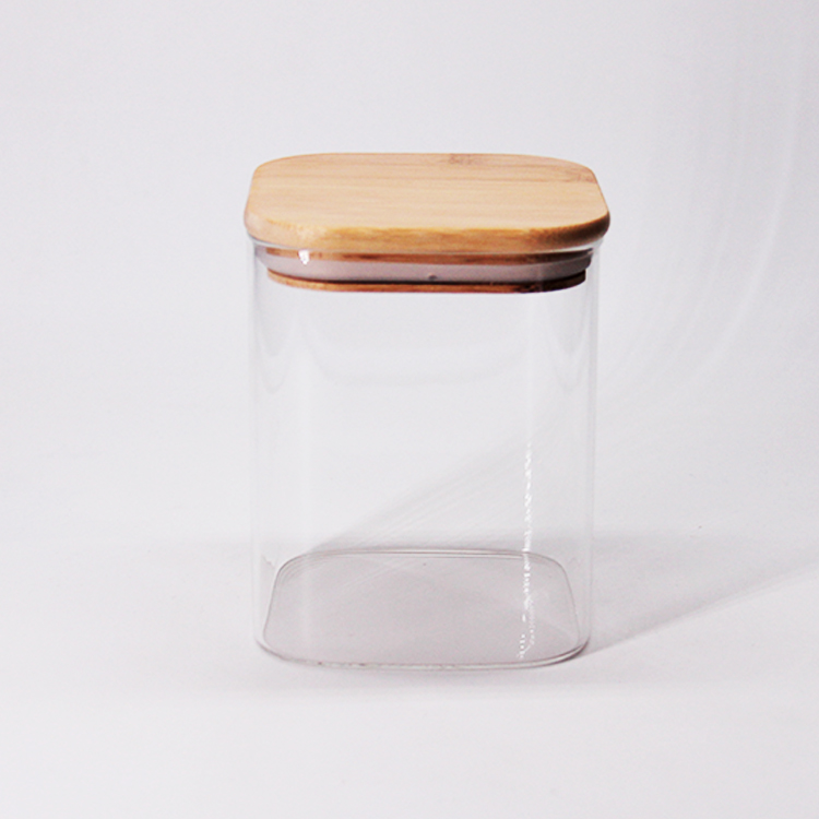 New Design High Borosilicate Square Customized Sizes Glass Food Storage Container Jar With Bamboo Wood Lids