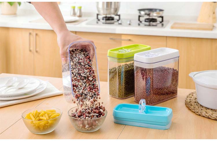 New Design Hot Sale Rectangular Clear Large Cereal Dry Food Dispenser Storage Containers With Easy Locking Lids For Grains Nuts