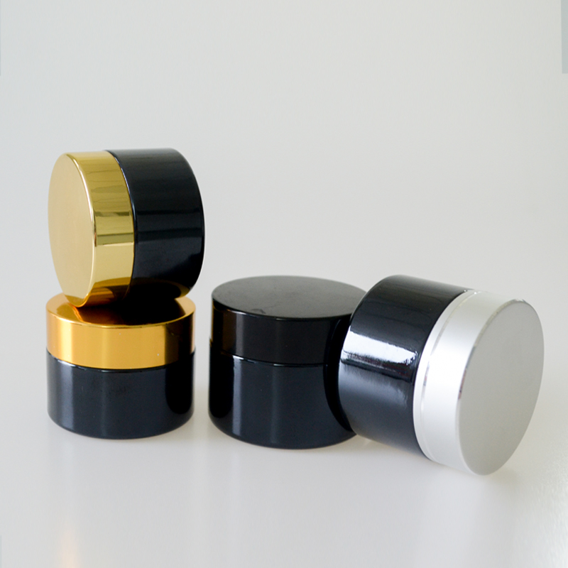New Design Luxury Ultraviolet Proof Empty 15g 20g 30g 50g Cosmetic Black Cream Glass Jar Container with Gold Screw Cap