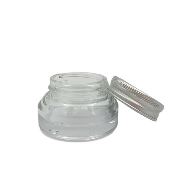 New Design Mini 50ml Clear Oblique Shoulder Glass Eye Cream Screwtop Jar with Silver Aluminum Lid