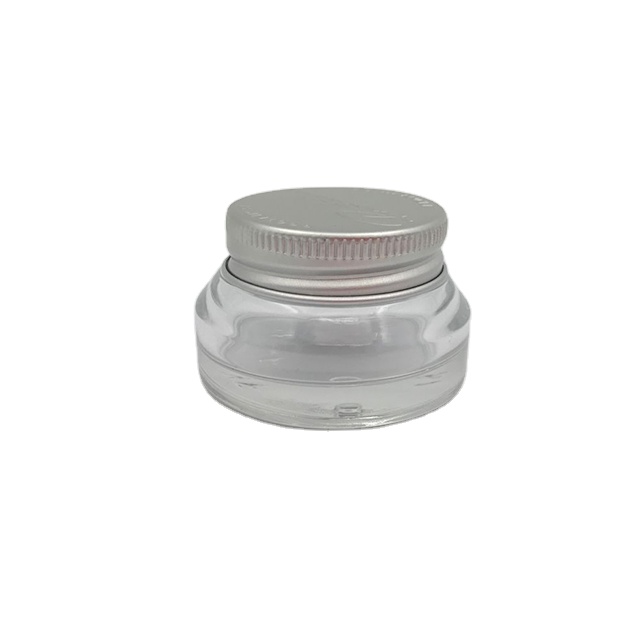 New Design Mini 50ml Clear Oblique Shoulder Glass Eye Cream Screwtop Jar with Silver Aluminum Lid