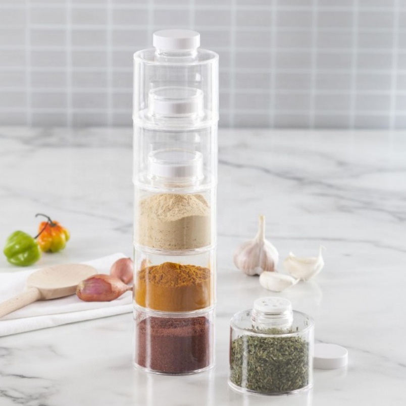 New Design Multifunctional Kitchen Seasoning Stackable Glass Spice Storage Containers Rack Sets