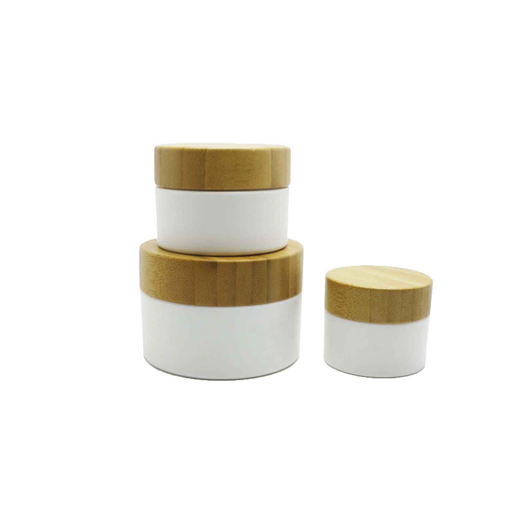 New Design Natural Packaging Round Shape 50ml 100g 150g 8oz plastic jar with bamboo screw lid PJ-04Q