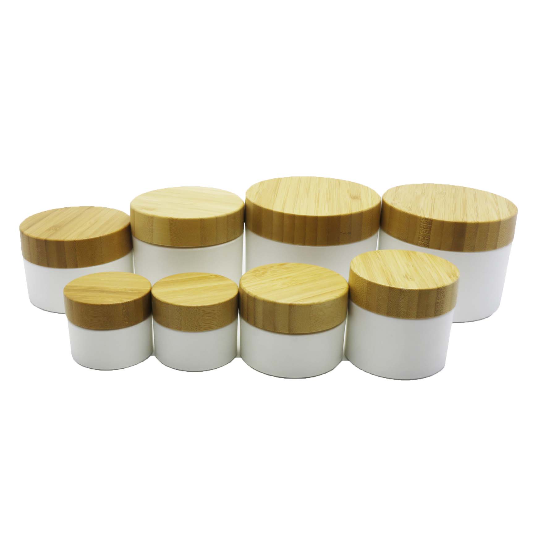 New Design Natural Packaging Round Shape 50ml 100g 150g 8oz plastic jar with bamboo screw lid PJ-04Q
