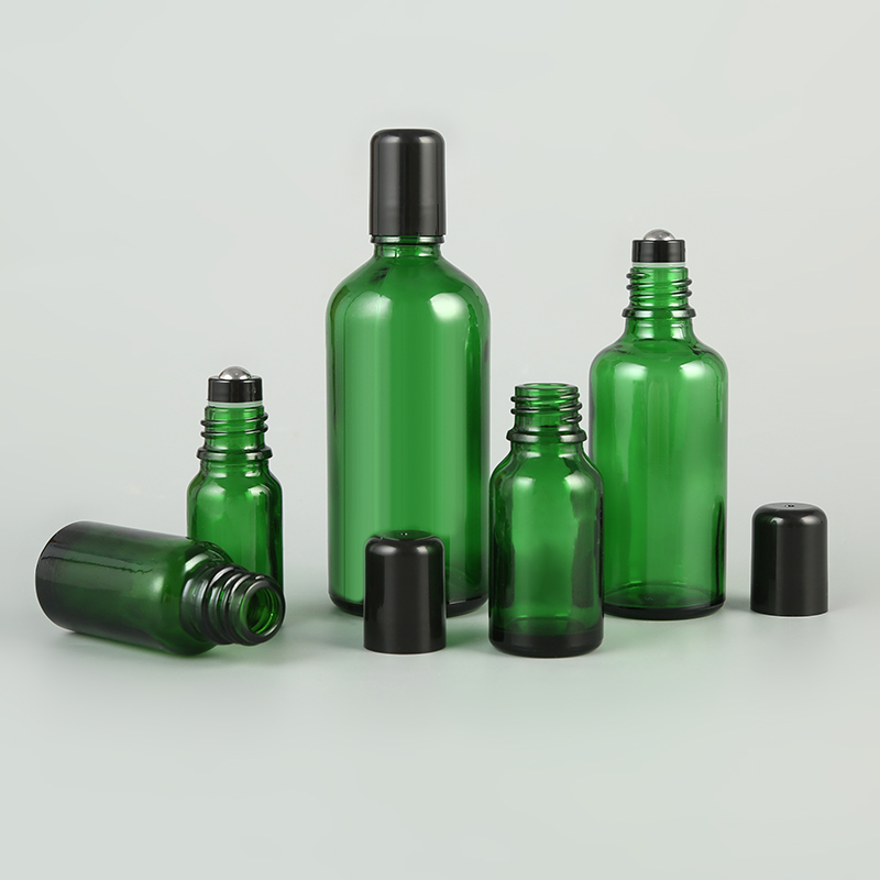 New Design Popular Roll on Perfume Bottle Empty Green Glass Bottle Roller Bottle with Black Cap
