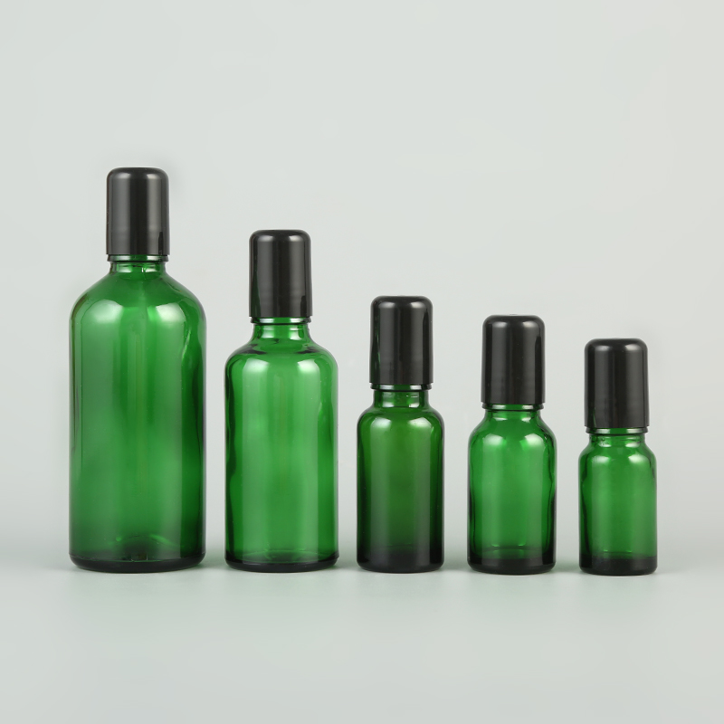 New Design Popular Roll on Perfume Bottle Empty Green Glass Bottle Roller Bottle with Black Cap