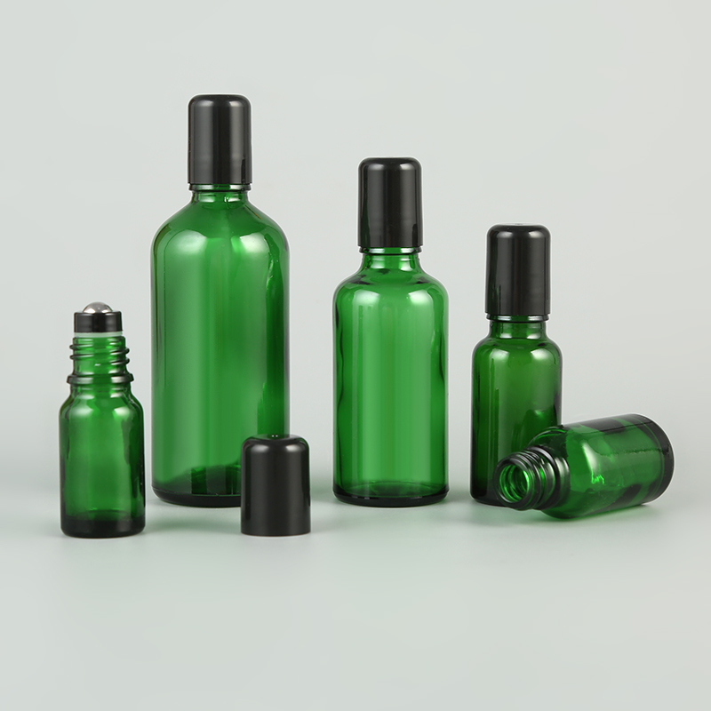New Design Popular Roll on Perfume Bottle Empty Green Glass Bottle Roller Bottle with Black Cap