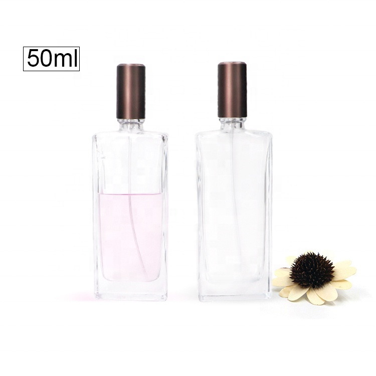 New Design Rectangle Refillable Empty Transparent 50 ml Spray Perfume Glass Bottle
