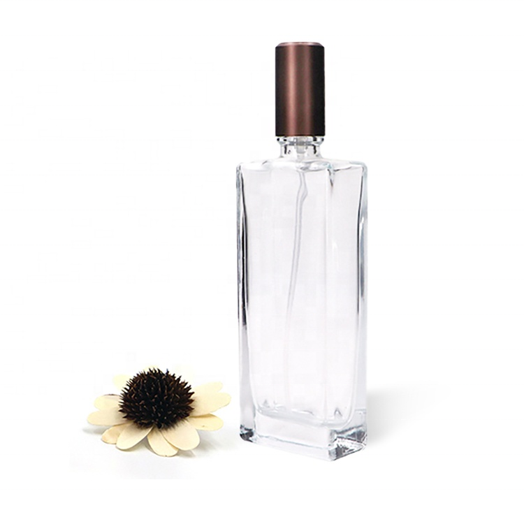 New Design Rectangle Refillable Empty Transparent 50 ml Spray Perfume Glass Bottle
