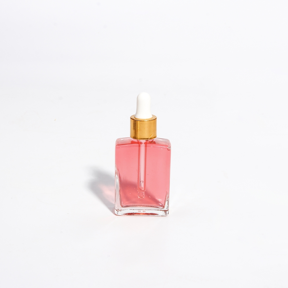 New Design Square Glass Bottle For Perfume Oil Glass Dropper With Shinny Golden Collar And White Rubber Dropper
