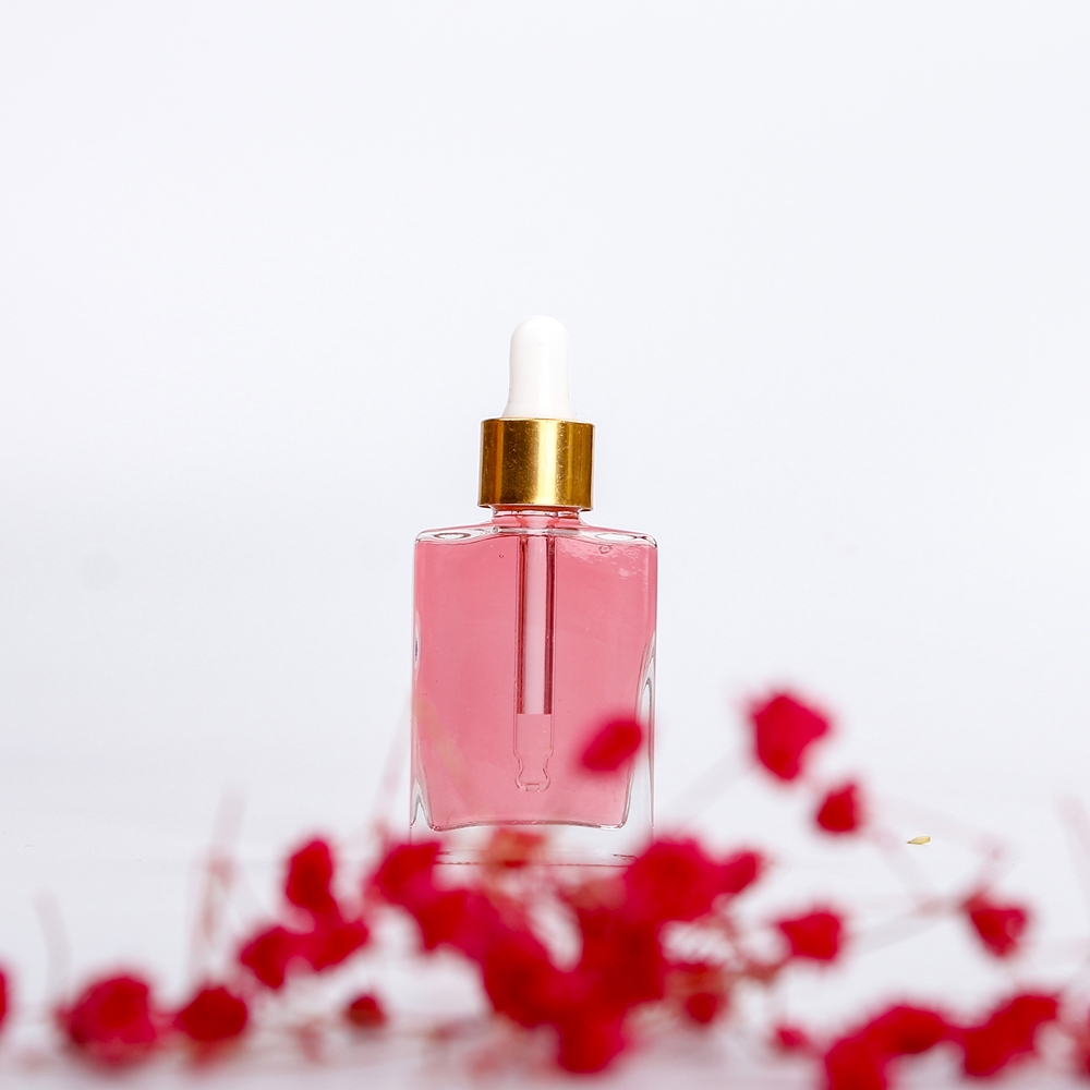 New Design Square Glass Bottle For Perfume Oil Glass Dropper With Shinny Golden Collar And White Rubber Dropper