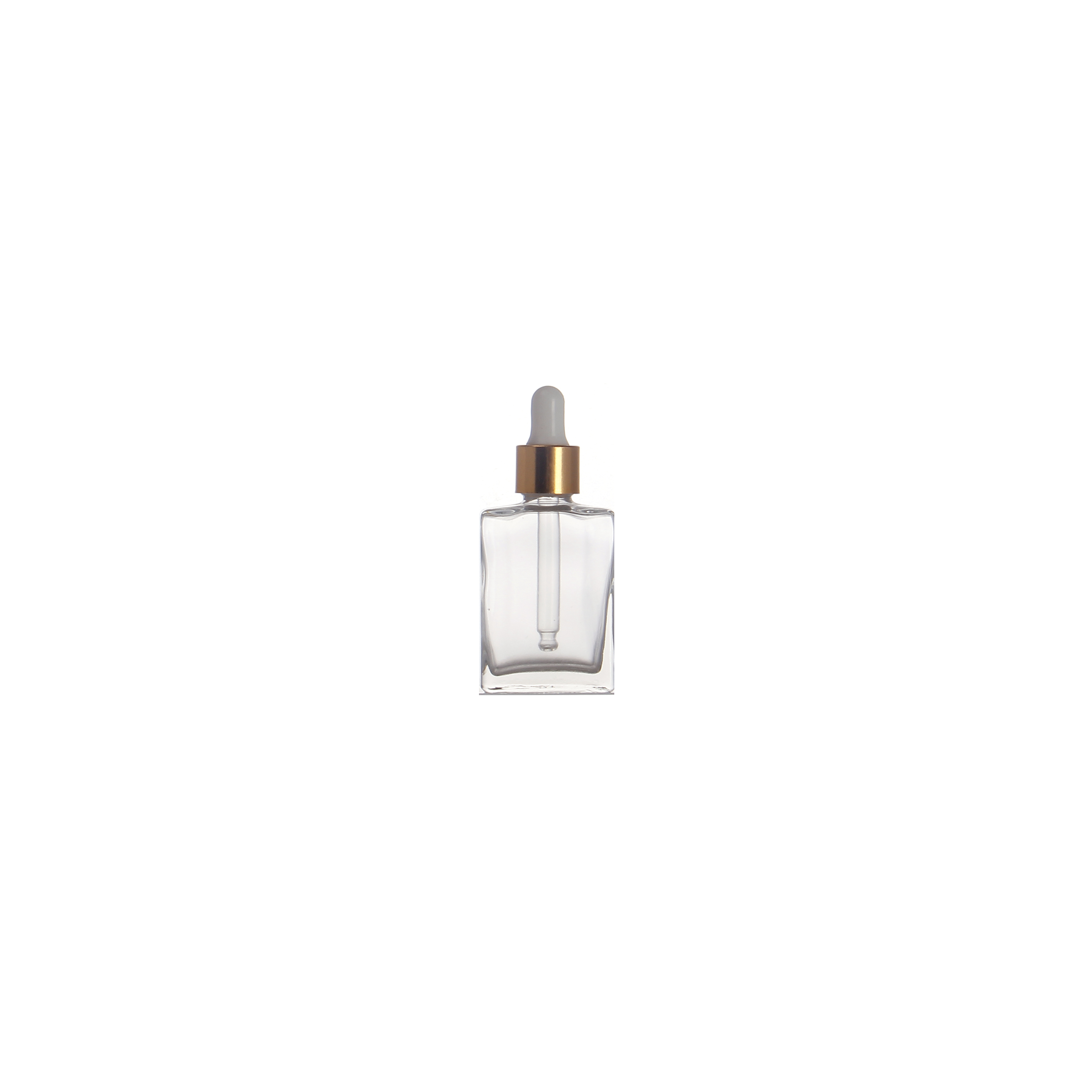 New Design Square Glass Bottle For Perfume Oil Glass Dropper With Shinny Golden Collar And White Rubber Dropper