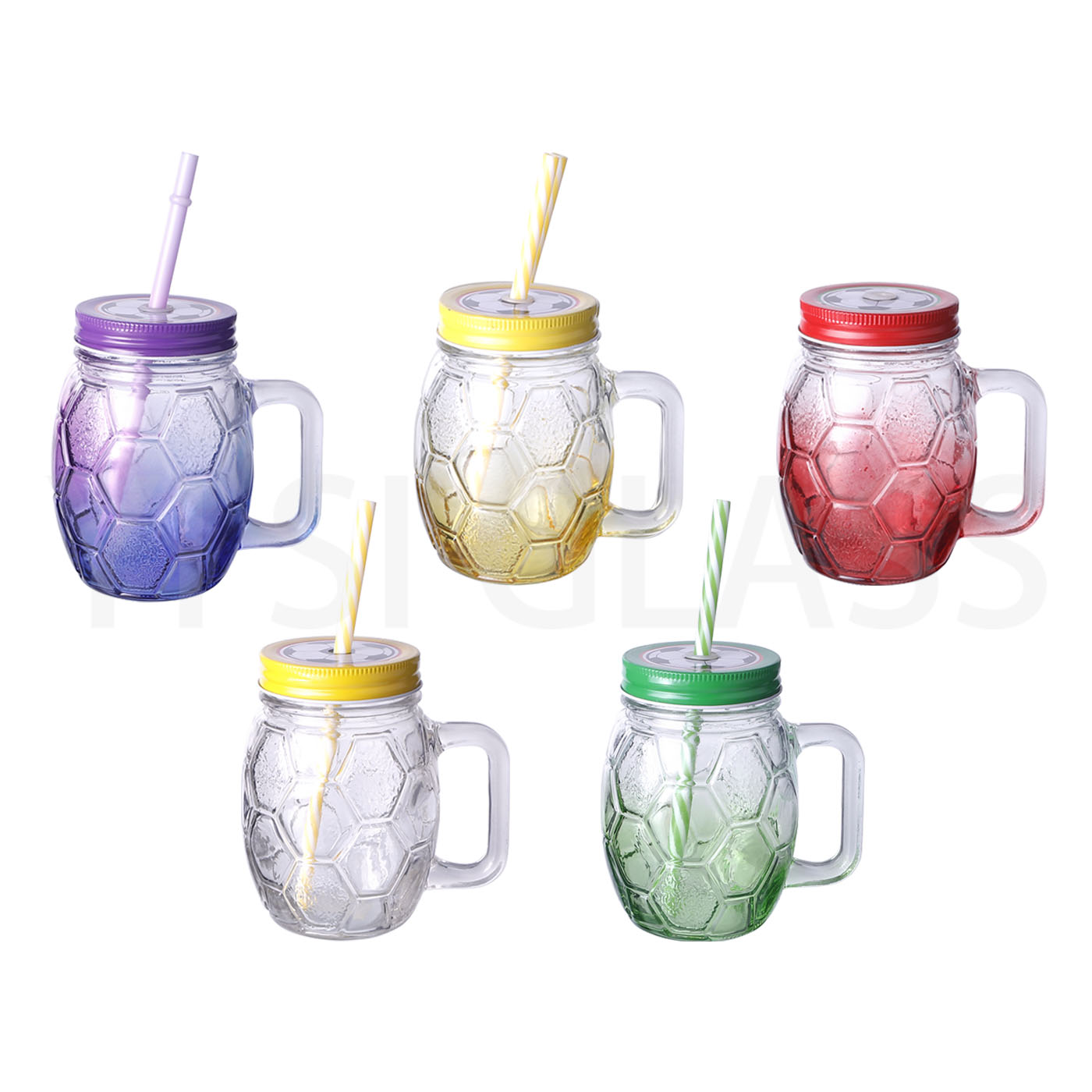 New Design color spraying 500ml 16oz football shape glass mason jar drinking glass cup mason jar with tin lid and straw