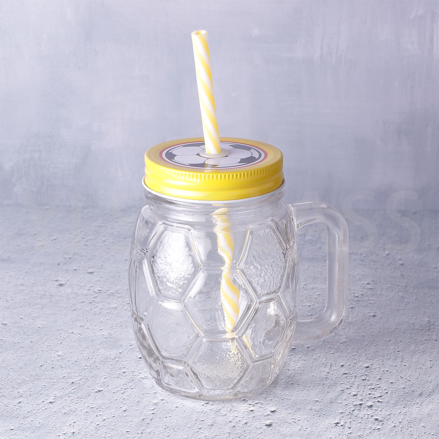 New Design color spraying 500ml 16oz football shape glass mason jar drinking glass cup mason jar with tin lid and straw