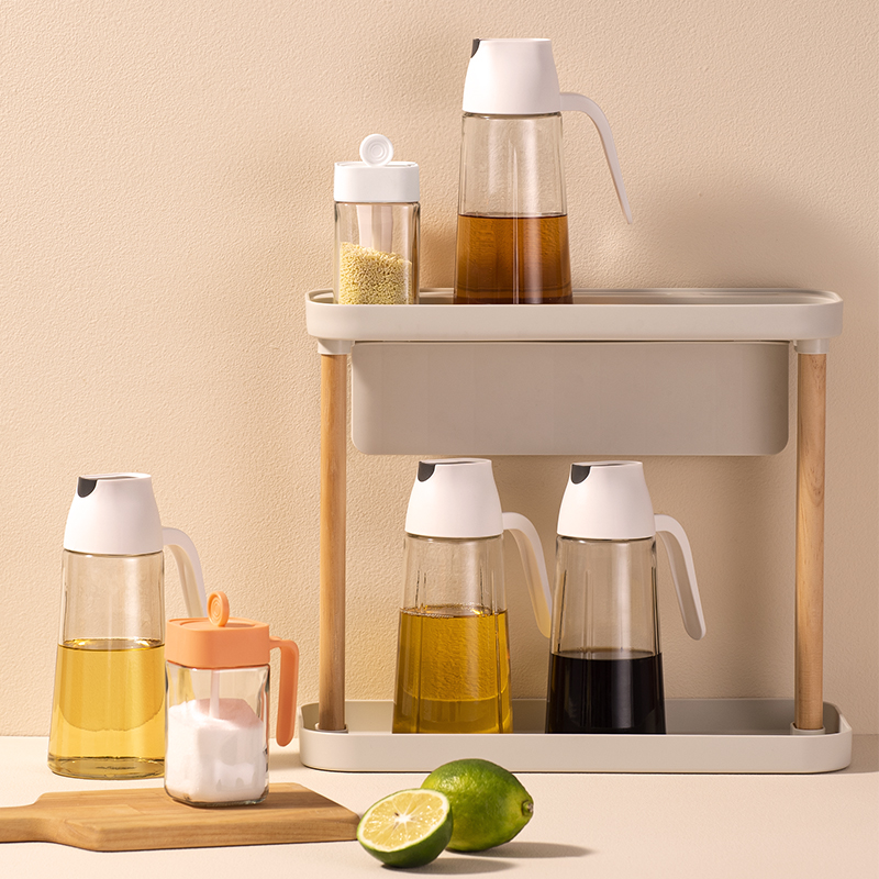 New Designed Cruet Oil Bottle Automatic Opening Lid Kitchen Cooking Food Glass Olive Bottles Can 3067