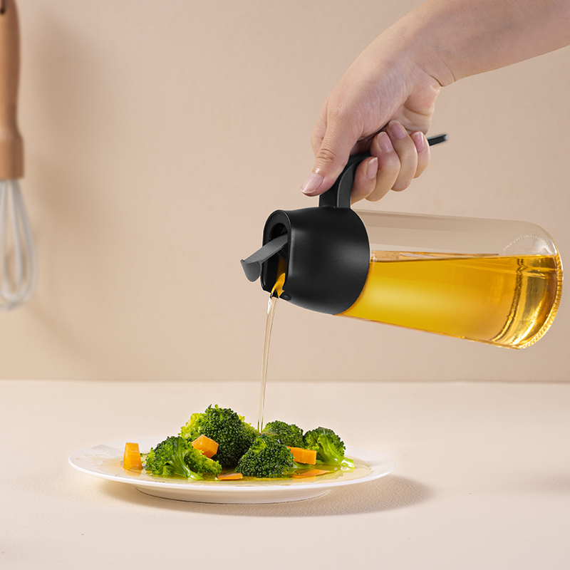 New Designed Cruet Oil Bottle Automatic Opening Lid Kitchen Cooking Food Glass Olive Bottles Can 3067