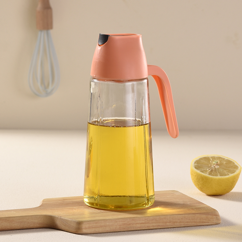 New Designed Cruet Oil Bottle Automatic Opening Lid Kitchen Cooking Food Glass Olive Bottles Can 3067