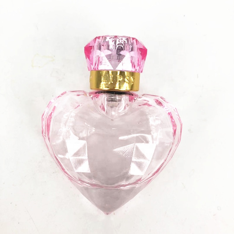 New Elegant Pink 30ml Heart Shape Cosmetic Glass Perfume Gift Bottle with Rose Top