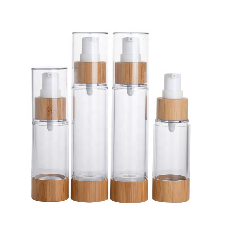 New Empty Cosmetic Emulsion Containers 30ml 50ml 100ml 120ml Bamboo Airless Lotion Pump Bottles