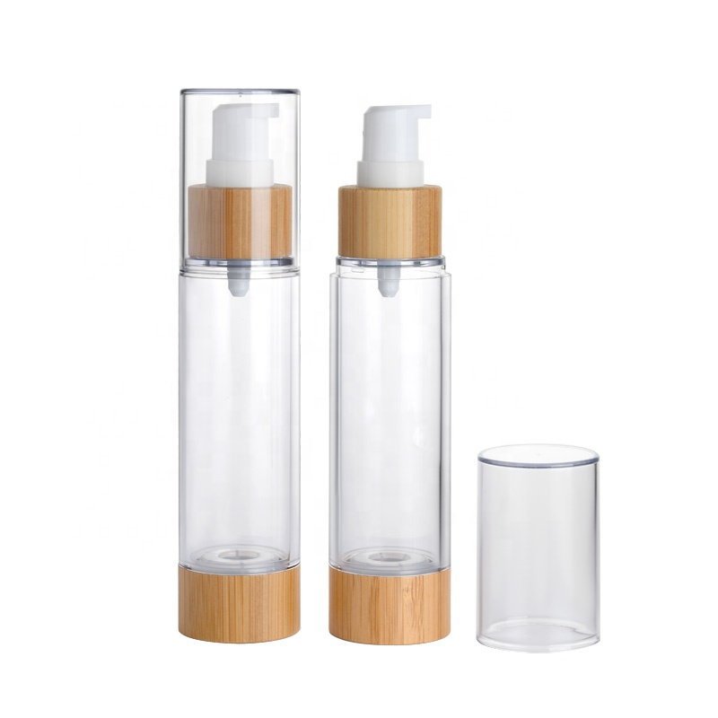 New Empty Cosmetic Emulsion Containers 30ml 50ml 100ml 120ml Bamboo Airless Lotion Pump Bottles