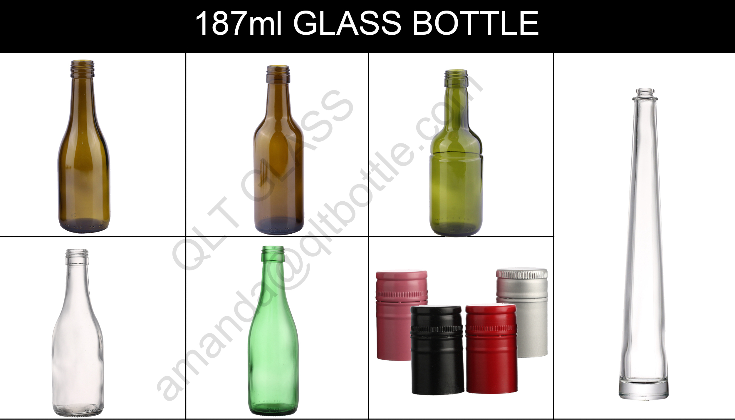 New Fancy Wholesale empty 187ml 187 ml 6.32oz Burgundy champagne green amber clear glass wine bottles with screw top