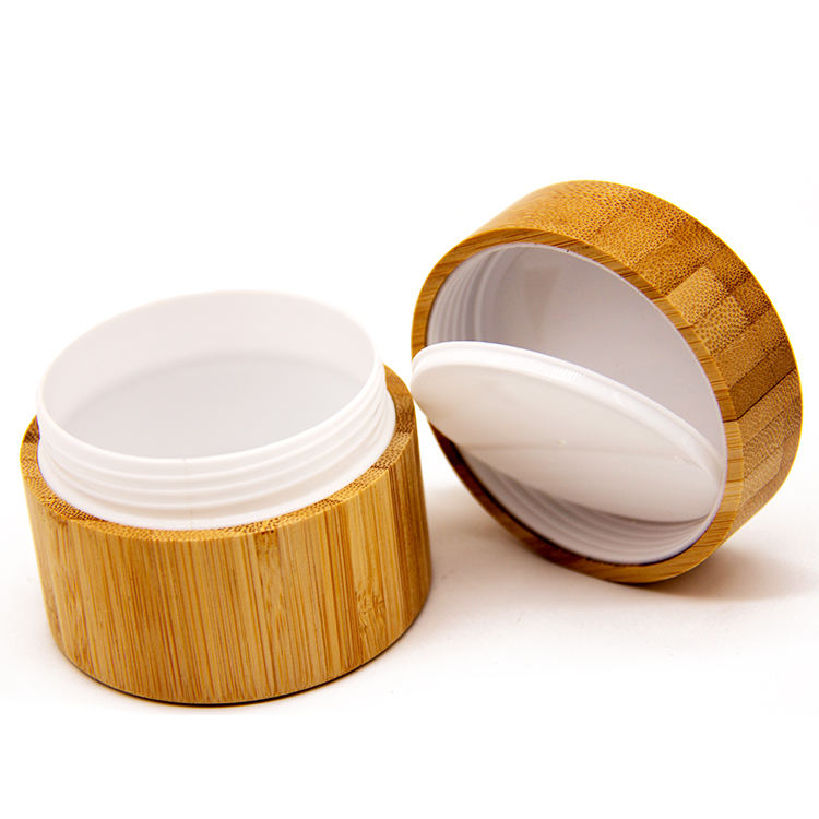 New Fashion Natural Products Round Shape 150G White Plastic Pp Cosmetic Bamboo Cream Jar