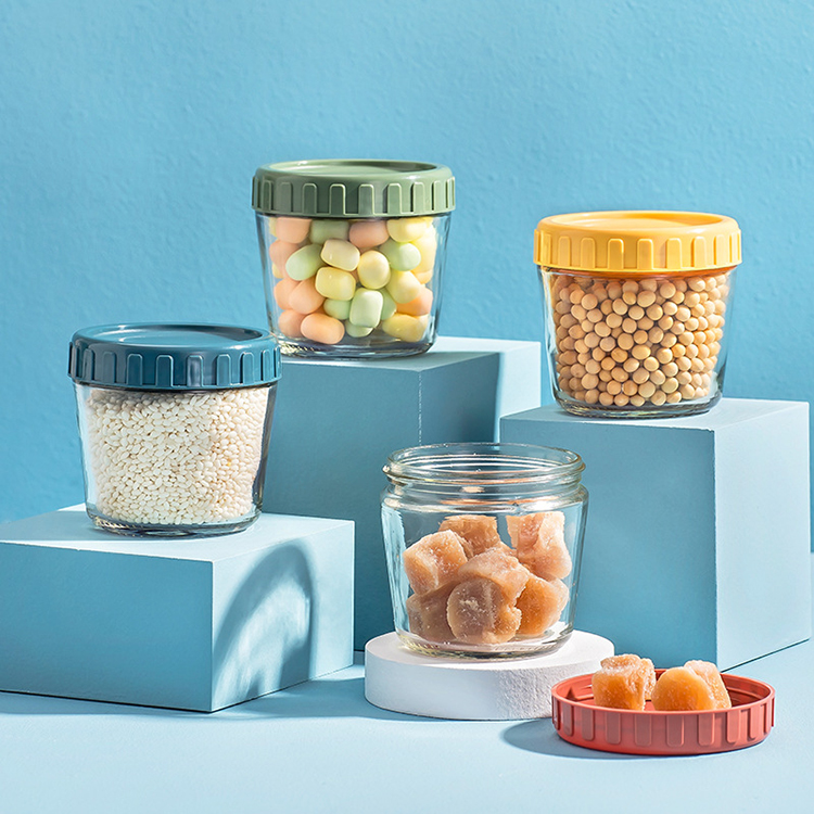 New Fashion Stackable Wide Mouth Glass Jar Airtght 260ml Preservation Glass Jar with Plastic Lid Sealed Food Pot