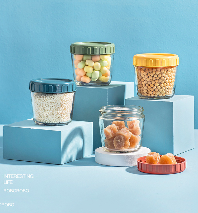 New Fashion Stackable Wide Mouth Glass Jar Airtght 260ml Preservation Glass Jar with Plastic Lid Sealed Food Pot