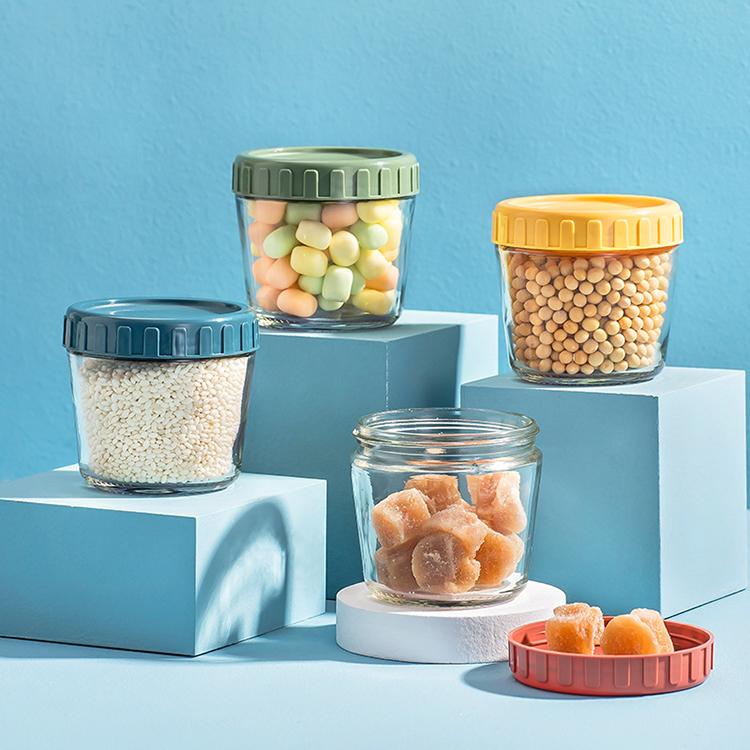 New Fashion Stackable Wide Mouth Glass Jar Airtght 260ml Preservation Glass Jar with Plastic Lid Sealed Food Pot