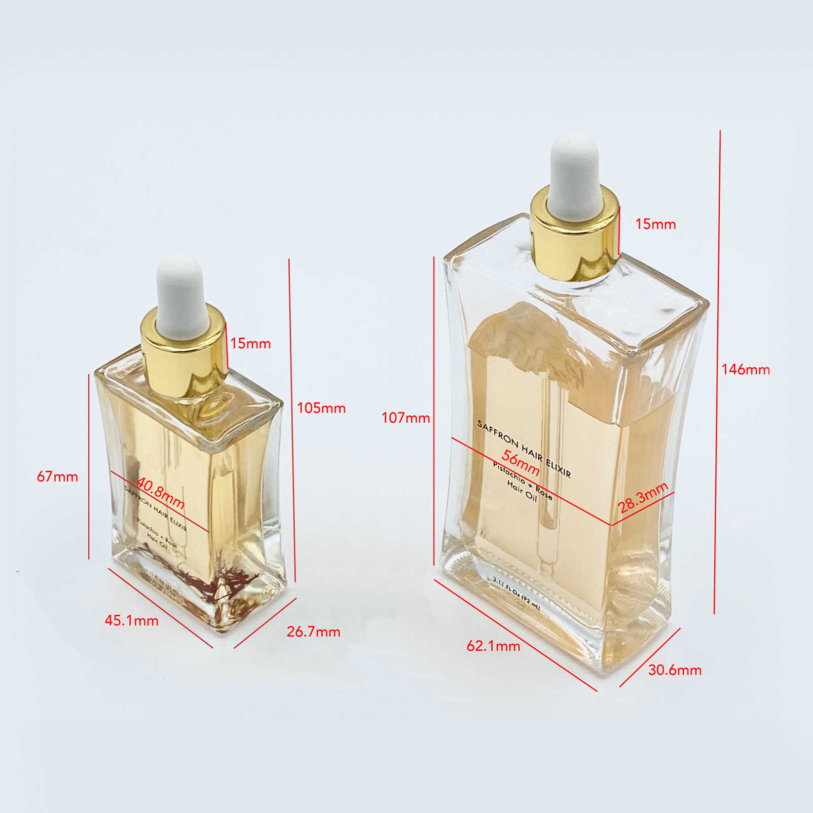 New Gold Square 30ml 50ml 100ml Draw back Transparent Glass Perfume essential oil lotion essence Gold Dropper Bottle