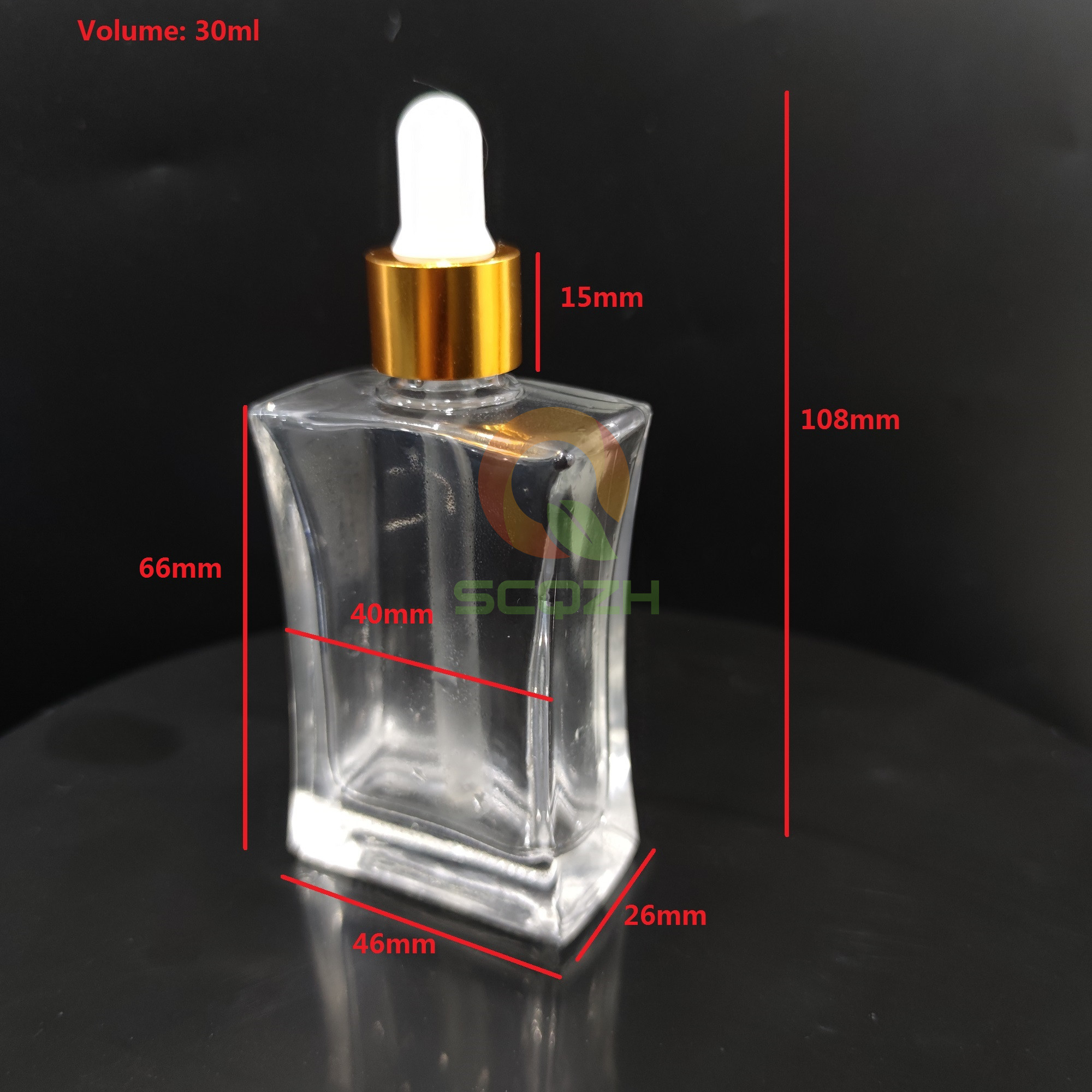 New Gold Square 30ml 50ml 100ml Draw back Transparent Glass Perfume essential oil lotion essence Gold Dropper Bottle
