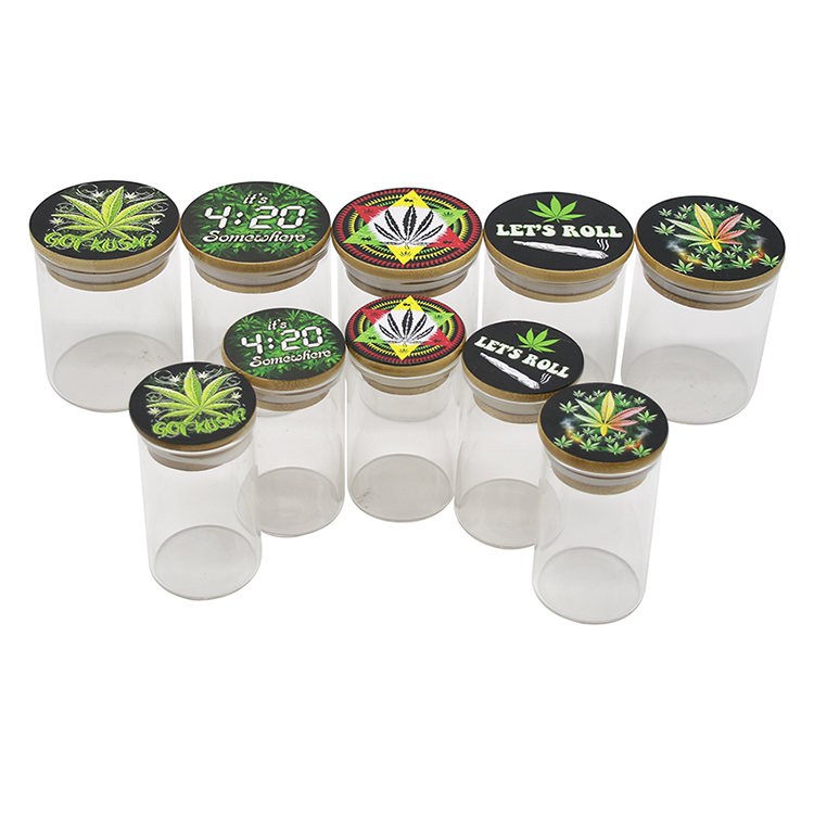 New Herb Glass Jar With Bamboo Lid Smell Proof Storage Custom Logo Herb Weed Glass Jar wholesale