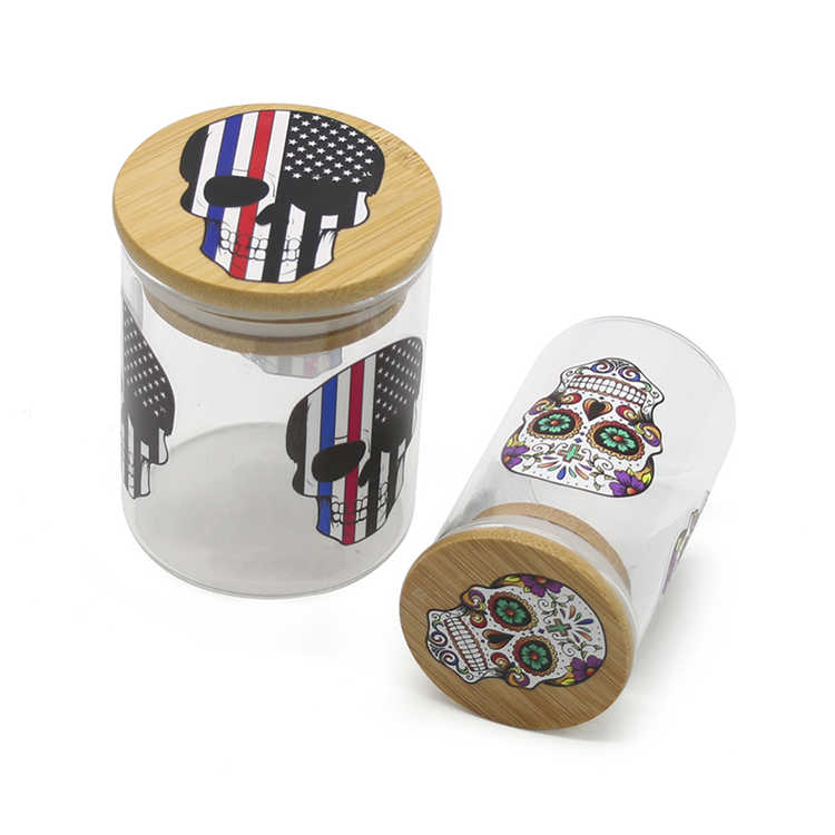 New Herb Glass Jar With Bamboo Lid Smell Proof Storage Custom Logo Herb Weed Glass Jar wholesale