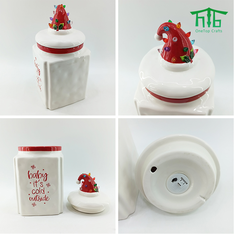New LED CERAMIC AIRTIGHT CANISTER Christmas COOKIE JAR with LED lights on Lid Kitchen Food Containers Storage Boxes