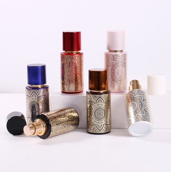 New Luxury Hot Sale black gold sliver red Empty 20ml Round Essential Oil Glass Bottle, Small Dropper Bottle for liquid perfume