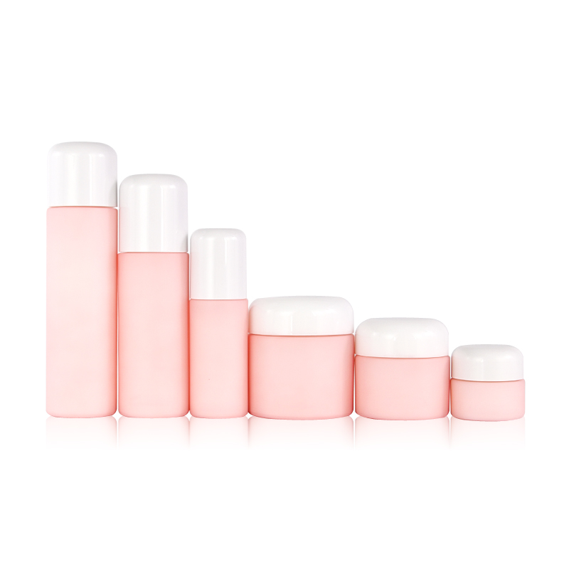 New Model painting pink opal white glass series jar lotion pump glass bottles