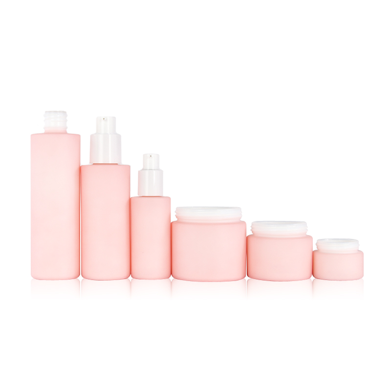 New Model painting pink opal white glass series jar lotion pump glass bottles