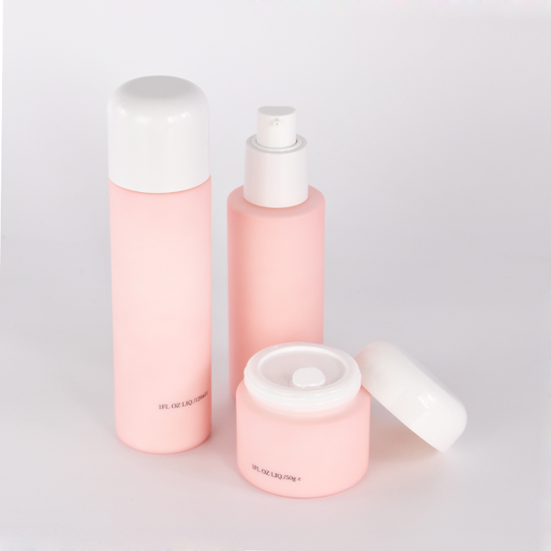 New Model painting pink opal white glass series jar lotion pump glass bottles