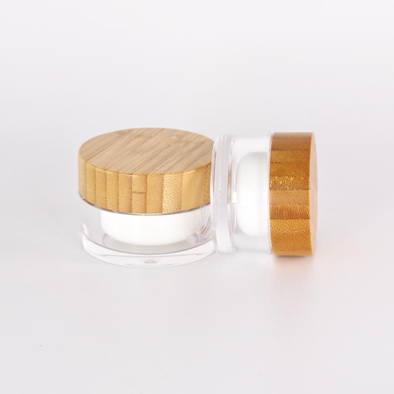 New Natural bamboo lid design 5g 50g plastic bottle cosmetic packaging plastic jar