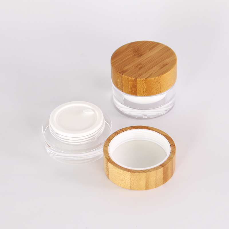 New Natural bamboo lid design 5g 50g plastic bottle cosmetic packaging plastic jar