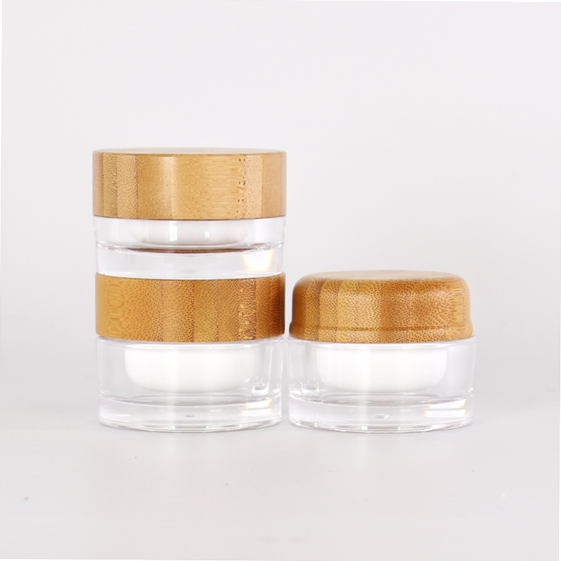 New Natural bamboo lid design 5g 50g plastic bottle cosmetic packaging plastic jar