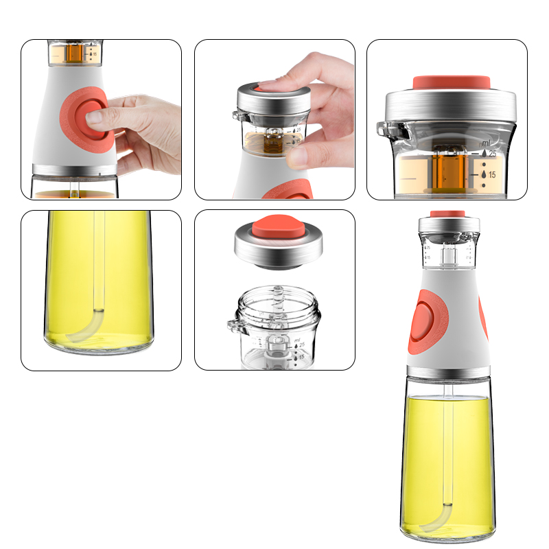 New Olive Oil and Vinegar Measured Dispenser 17oz, Perfect Glass Oil Bottle with Gravity Spout Lid